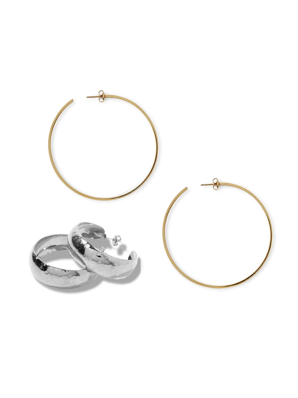 Basic oorringen groot + oorbellen met subtiele structuur bundel