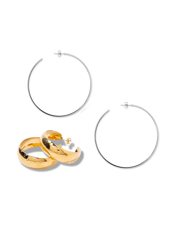 Basic oorringen groot + oorbellen met subtiele structuur bundel