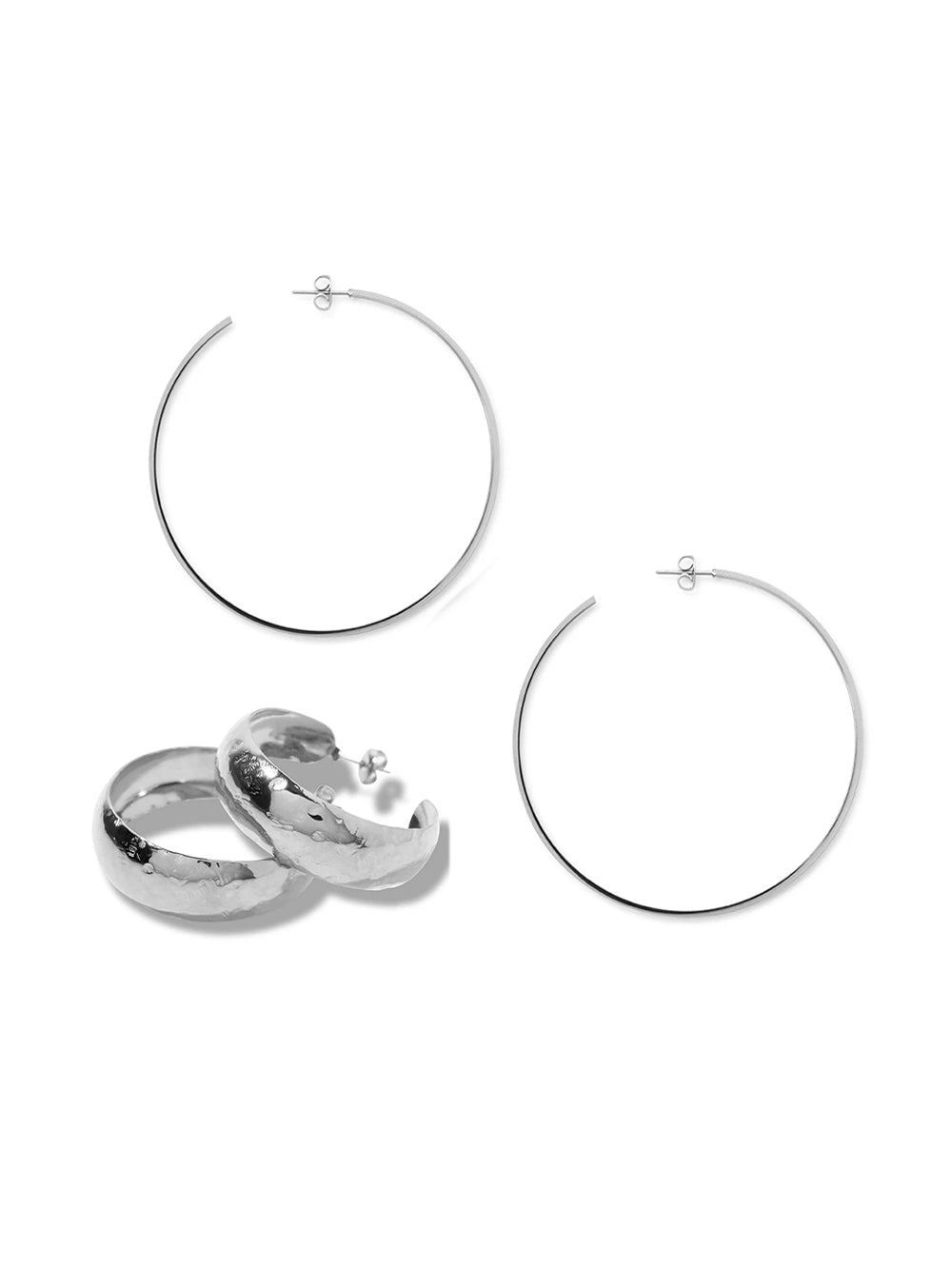 Basic oorringen groot + oorbellen met subtiele structuur bundel